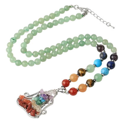 NATURAL CRYSTAL SEVEN CHAKRA REIKI BOHO NECKLACE FOR BALANCE - Green - Necklace