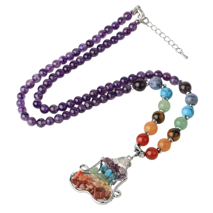 NATURAL CRYSTAL SEVEN CHAKRA REIKI BOHO NECKLACE FOR BALANCE - Purple - Necklace