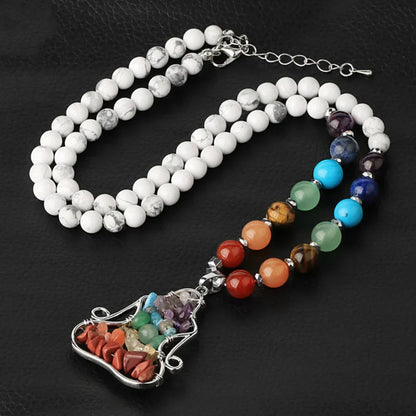 NATURAL CRYSTAL SEVEN CHAKRA REIKI BOHO NECKLACE FOR BALANCE - White - Necklace