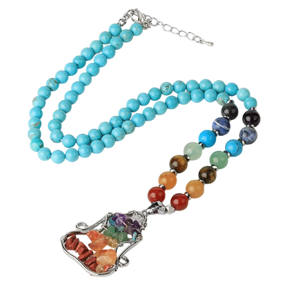 NATURAL CRYSTAL SEVEN CHAKRA REIKI YOGA NECKLACE - Blue