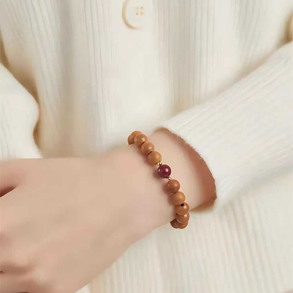 NATURAL PEACH WOOD SPIRITUAL BRACELET FOR WOMEN - Bracelet