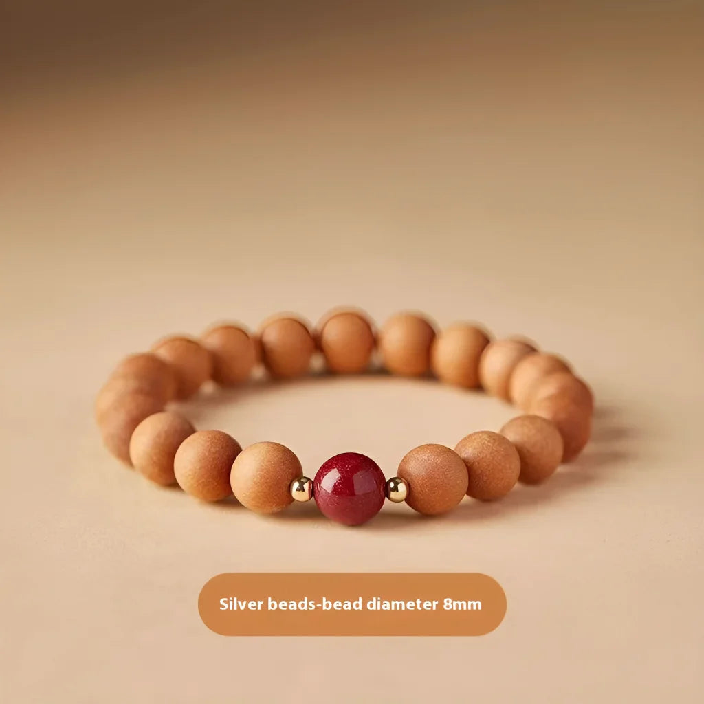 NATURAL PEACH WOOD SPIRITUAL BRACELET FOR WOMEN - Cinnabar Spacer Beads 8mm - Bracelet