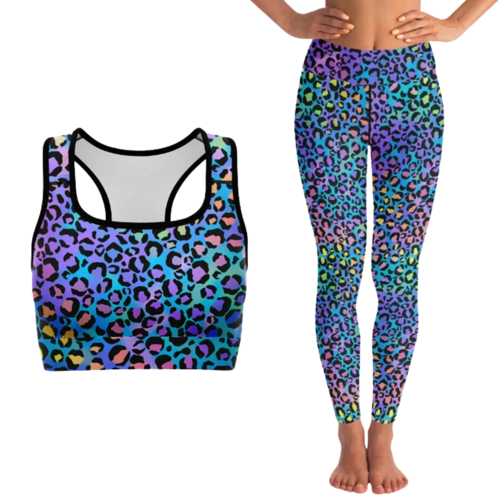 NEON LEOPARD MATCHING YOGA SET FOR BOLD TRANSFORMATION - XS / XS - yoga-leggings-sports-bra-set