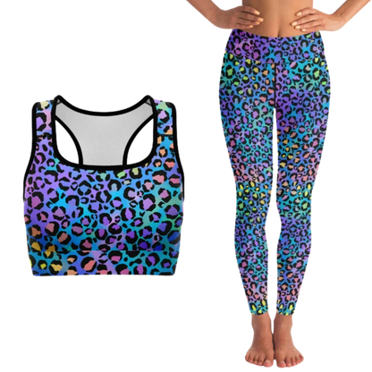 NEON LEOPARD MATCHING YOGA SET FOR BOLD TRANSFORMATION - XS / XS - yoga-leggings-sports-bra-set