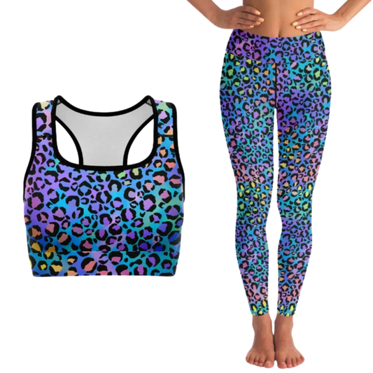 NEON LEOPARD MATCHING YOGA SET FOR BOLD TRANSFORMATION - XS / XS - yoga-leggings-sports-bra-set