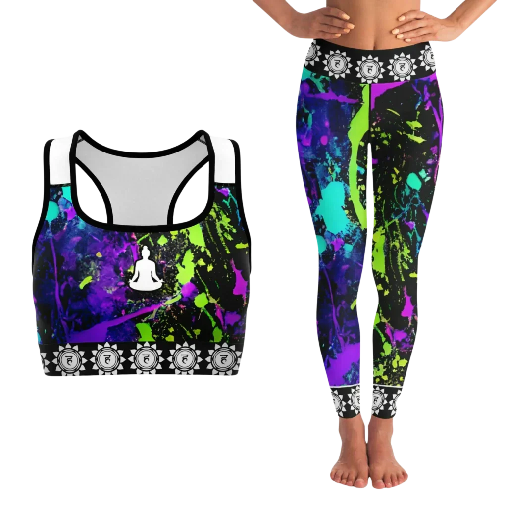 NEON PAINT SPLASH MATCHING YOGA SET FOR ENERGETIC FLOW - XS / XS - yoga-leggings-sports-bra-set