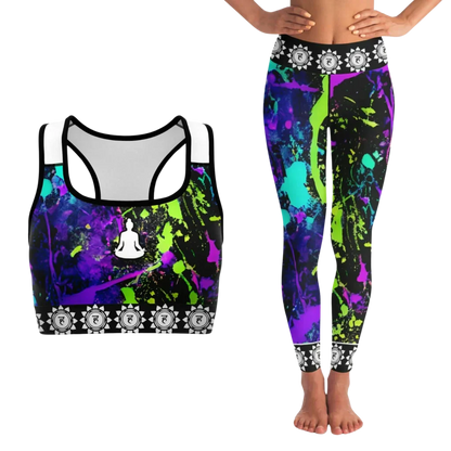 NEON PAINT SPLASH MATCHING YOGA SET FOR ENERGETIC FLOW - XS / XS - yoga-leggings-sports-bra-set