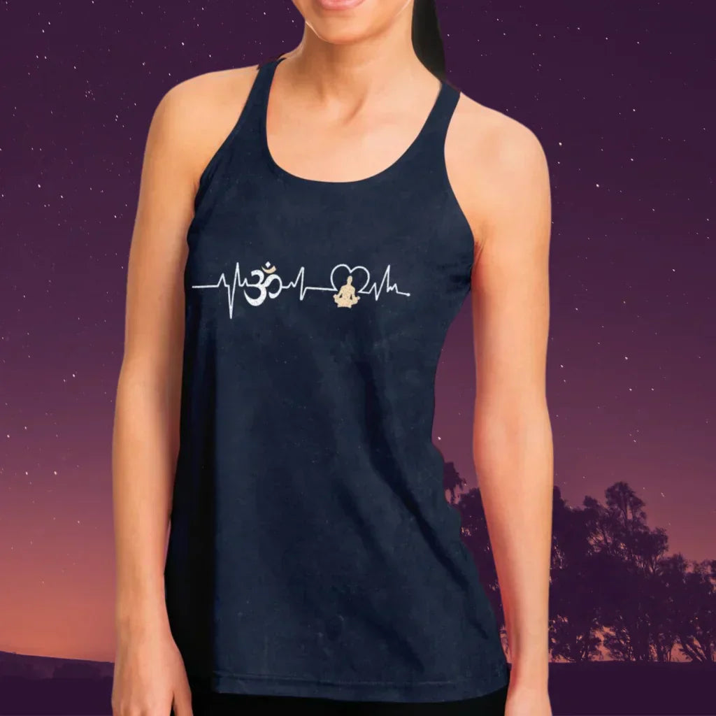 OM HEARTBEAT SPIRITUAL YOGA TANK RACERBACK FOR WOMEN - Flowy Racerback Tank Top - AOP