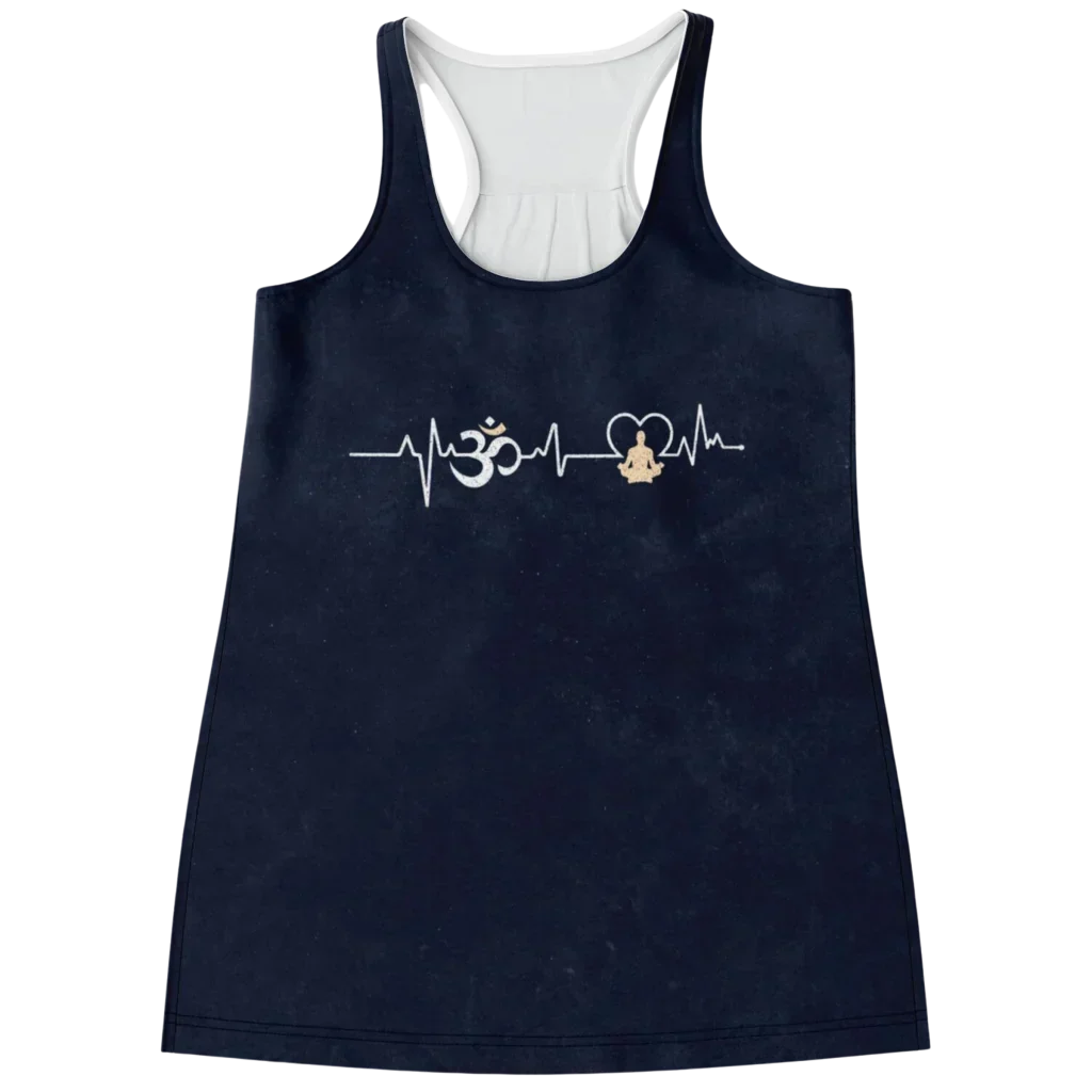 OM HEARTBEAT SPIRITUAL YOGA TANK RACERBACK FOR WOMEN - XS - Flowy Racerback Tank Top - AOP