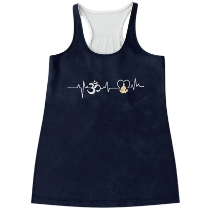 OM HEARTBEAT SPIRITUAL YOGA TANK RACERBACK FOR WOMEN - XS - Flowy Racerback Tank Top - AOP