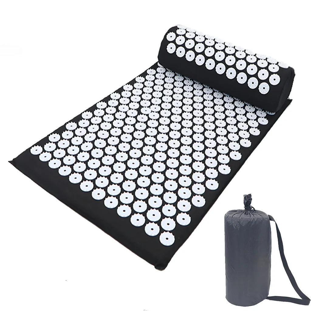 PREMIUM ACUPRESSURE MAT AND PILLOW SET FOR FULL-BODY RELIEF - Black - acupressure mat