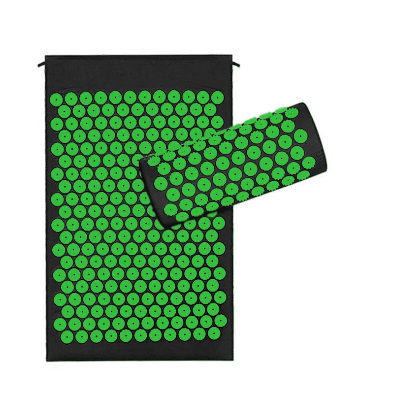 PREMIUM ACUPRESSURE MAT AND PILLOW SET FOR FULL-BODY RELIEF - Black Green - acupressure mat