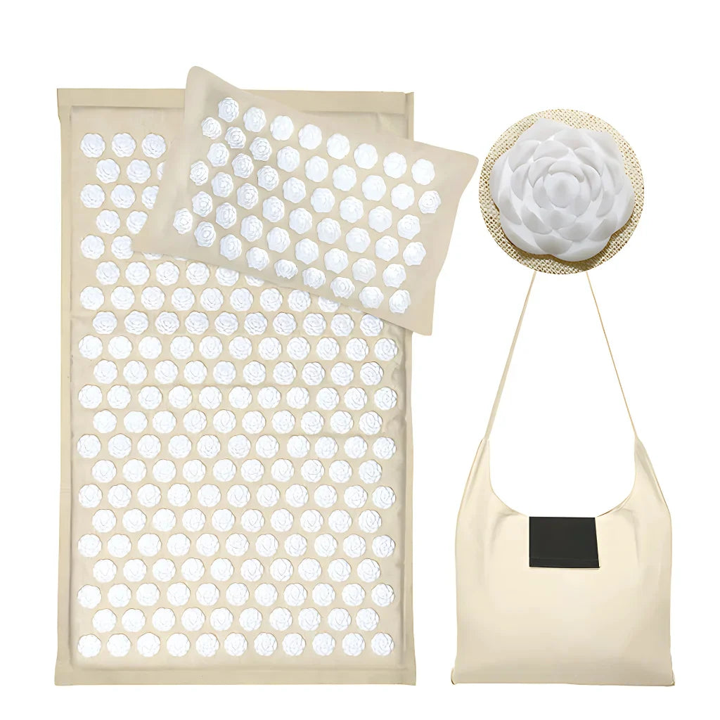 PREMIUM ACUPRESSURE MAT WITH PILLOW FOR FULL RELAXATION - White - acupressure mat