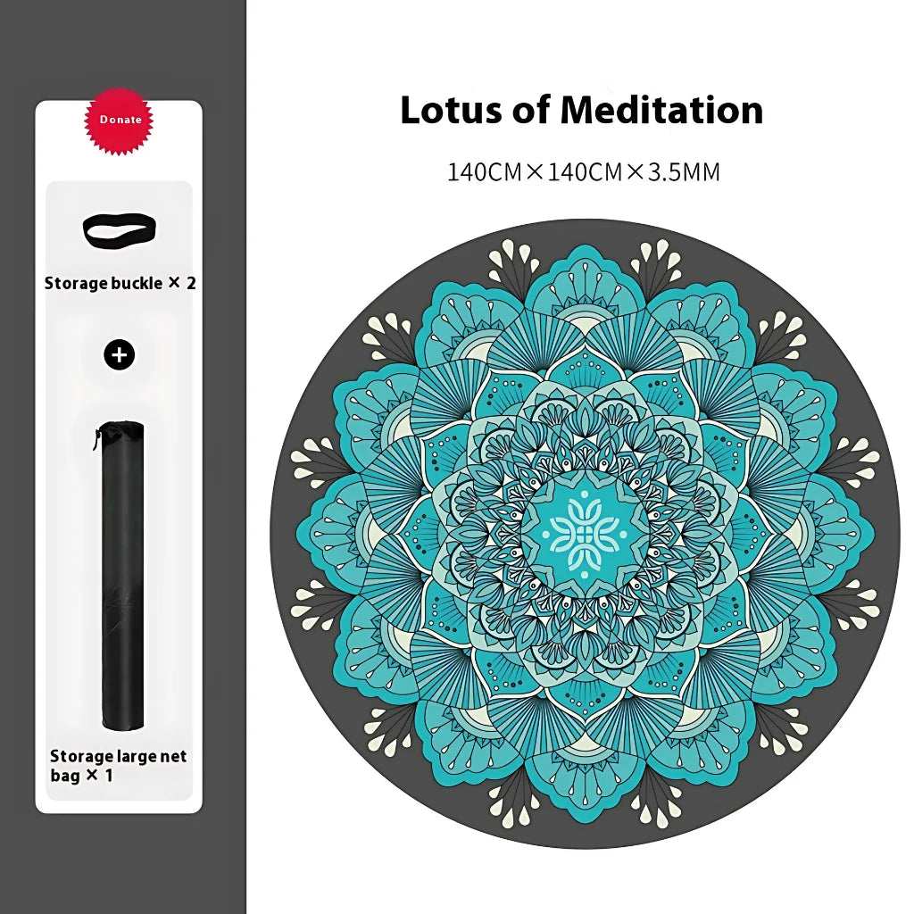 PREMIUM NATURAL RUBBER ROUND YOGA MAT WITH ARTISTIC DESIGN - Meditation Lotus / 140 x 140 cm - Round Yoga Mats