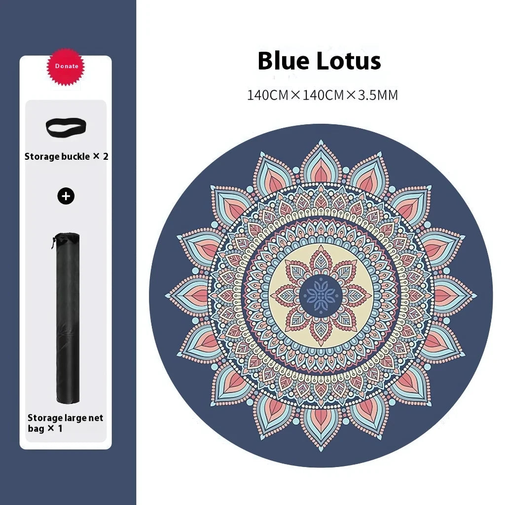 PREMIUM NATURAL RUBBER ROUND YOGA MAT WITH ARTISTIC DESIGN - Qianmo Blue Lotus / 140 x 140 cm - Round Yoga Mats