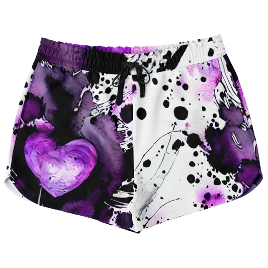 VIBRANT PURPLE HEART ARTWORK YOGA SHORTS FOR YOU! - XS