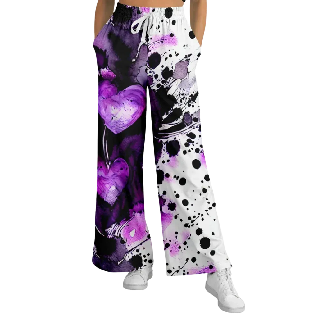 Purple Heart Flare Jogger Pants With Spiritual Energy - XS