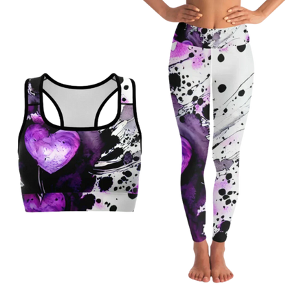 PURPLE HEART MATCHING YOGA SET FOR SPIRITUAL PRACTICE - XS / XS - yoga-leggings-sports-bra-set