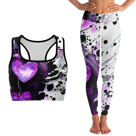 PURPLE HEART MATCHING YOGA SET FOR SPIRITUAL PRACTICE - XS / XS - yoga-leggings-sports-bra-set