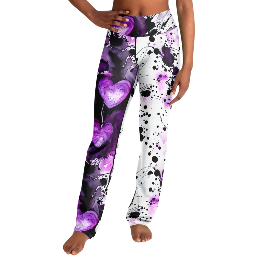 Purple Heart Yoga Flare Leggings – Mystical Wide Leg Style - Flare Leggings - AOP