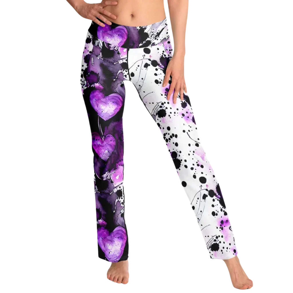 Purple Heart Yoga Flare Leggings – Mystical Wide Leg Style - Flare Leggings - AOP