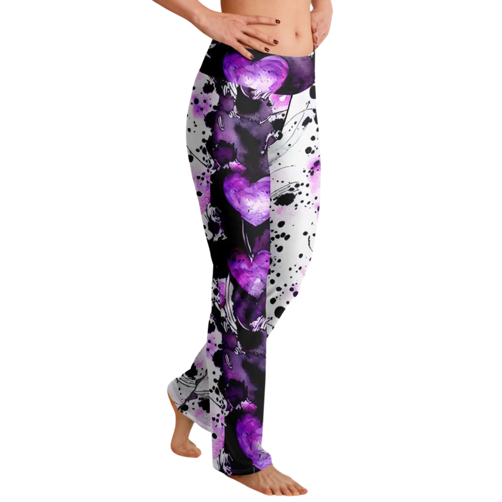 Purple Heart Yoga Flare Leggings – Mystical Wide Leg Style - Flare Leggings - AOP