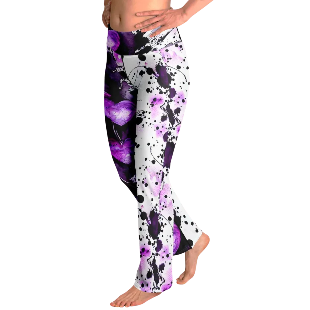 Purple Heart Yoga Flare Leggings – Mystical Wide Leg Style - Flare Leggings - AOP