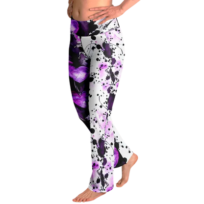 Purple Heart Yoga Flare Leggings – Mystical Wide Leg Style - Flare Leggings - AOP