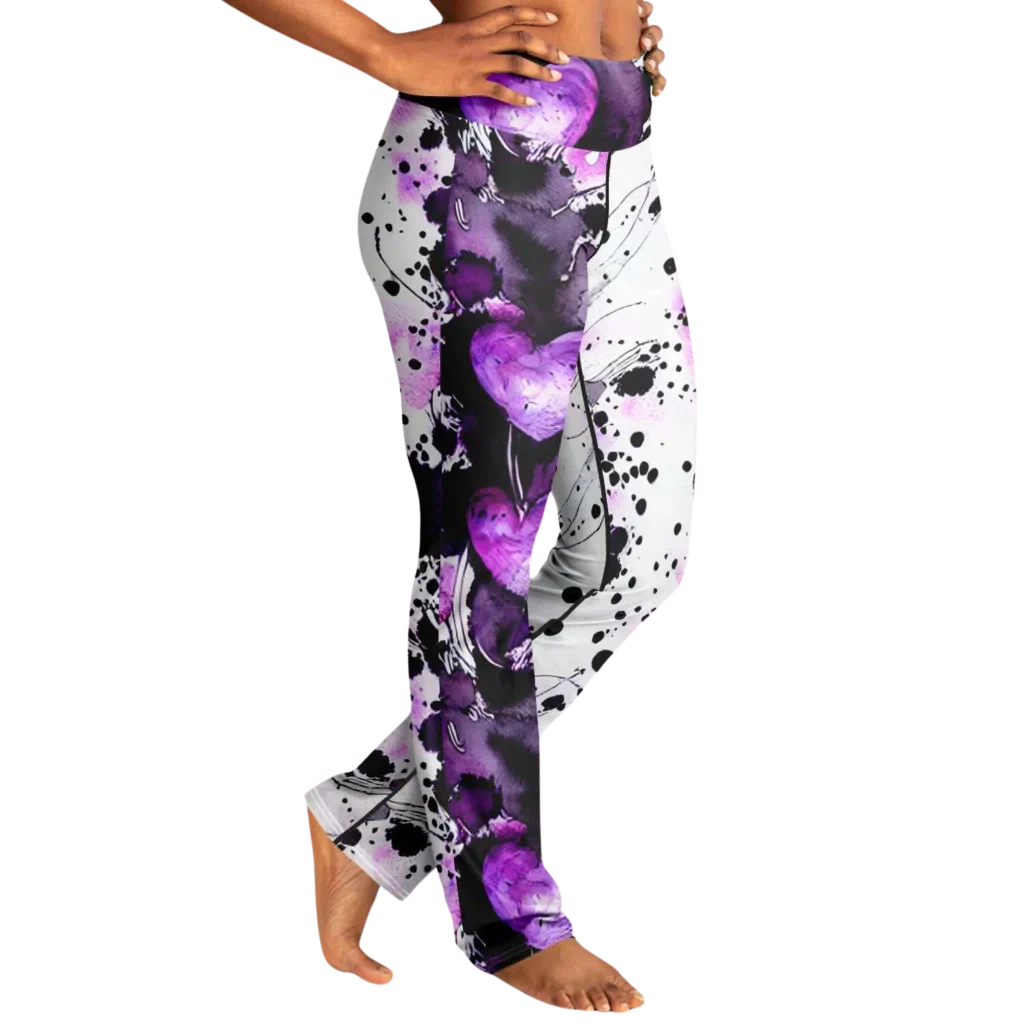Purple Heart Yoga Flare Leggings – Mystical Wide Leg Style - Flare Leggings - AOP