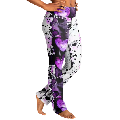 Purple Heart Yoga Flare Leggings – Mystical Wide Leg Style - Flare Leggings - AOP