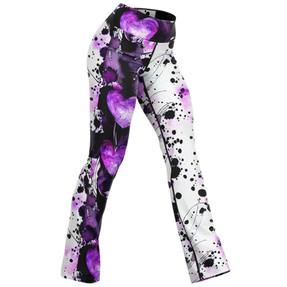 Purple Heart Yoga Flare Leggings – Mystical Wide Leg Style - XS - Flare Leggings - AOP