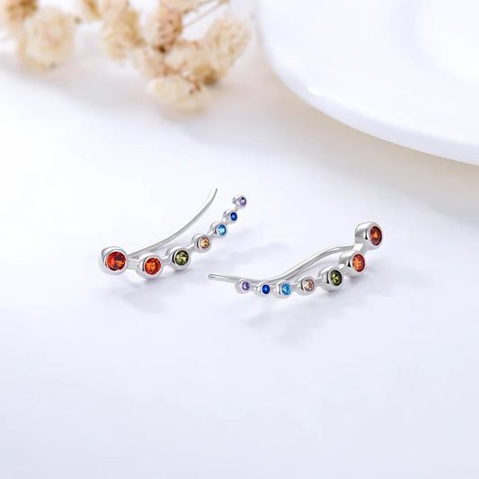 RAINBOW CHAKRA YOGA EARRINGS - Silver - earrings