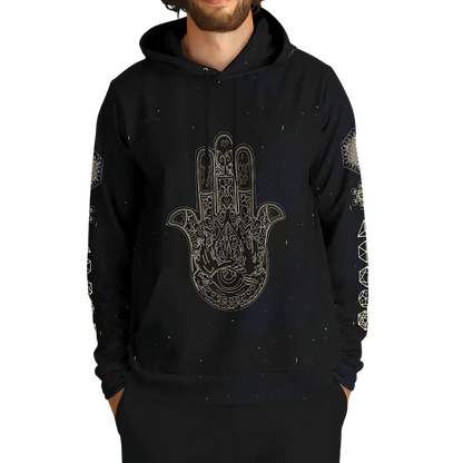 SACRED HAMSA YOGA HOODIE - CHAKRAS & GEOMETRY SYMBOLS - Aop