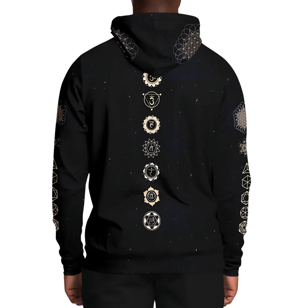 SACRED HAMSA YOGA HOODIE - CHAKRAS & GEOMETRY SYMBOLS - Aop