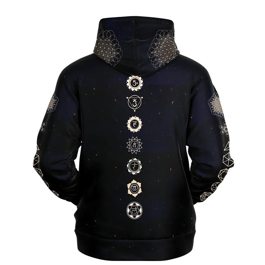 SACRED HAMSA YOGA HOODIE - CHAKRAS & GEOMETRY SYMBOLS - Aop