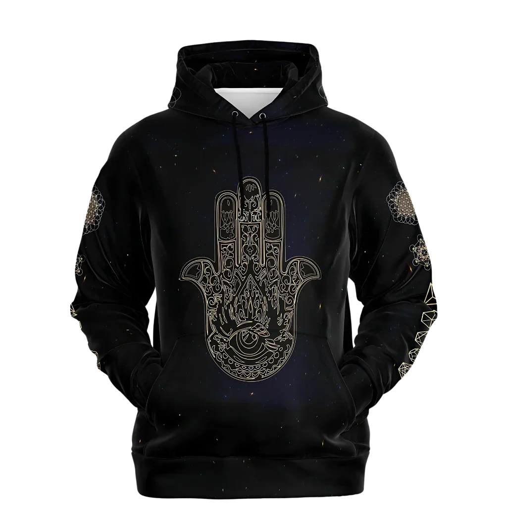 SACRED HAMSA YOGA HOODIE - CHAKRAS & GEOMETRY SYMBOLS - XS