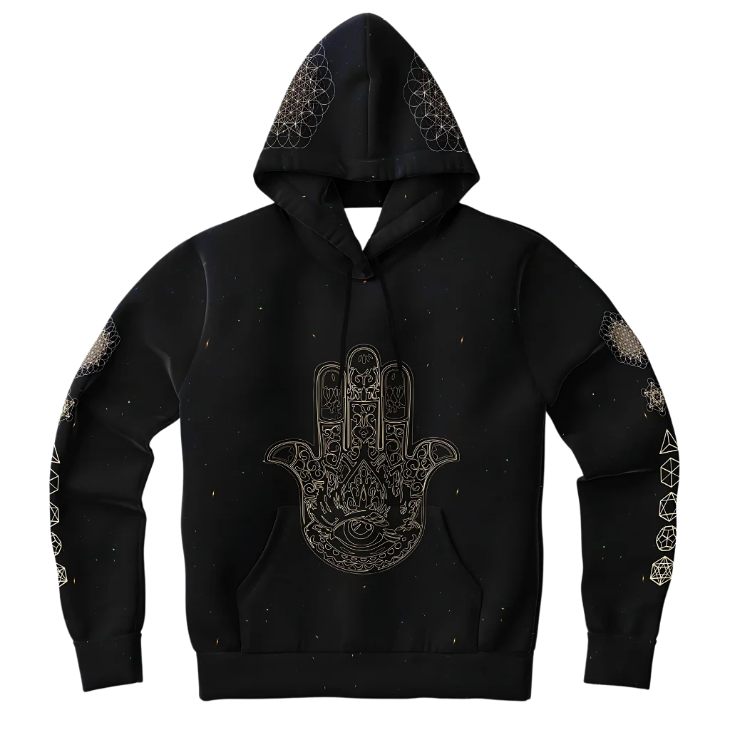 SACRED HAMSA YOGA HOODIE - CHAKRAS & GEOMETRY SYMBOLS - Aop