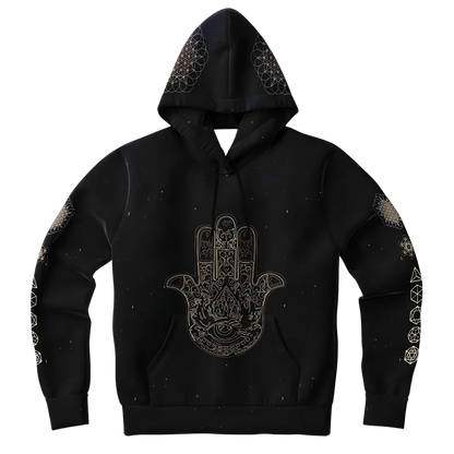 SACRED HAMSA YOGA HOODIE - CHAKRAS & GEOMETRY SYMBOLS - Aop