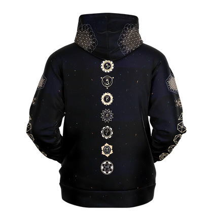 SACRED HAMSA YOGA HOODIE - CHAKRAS & GEOMETRY SYMBOLS - Aop