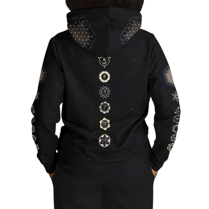 SACRED HAMSA YOGA HOODIE - CHAKRAS & GEOMETRY SYMBOLS - Aop