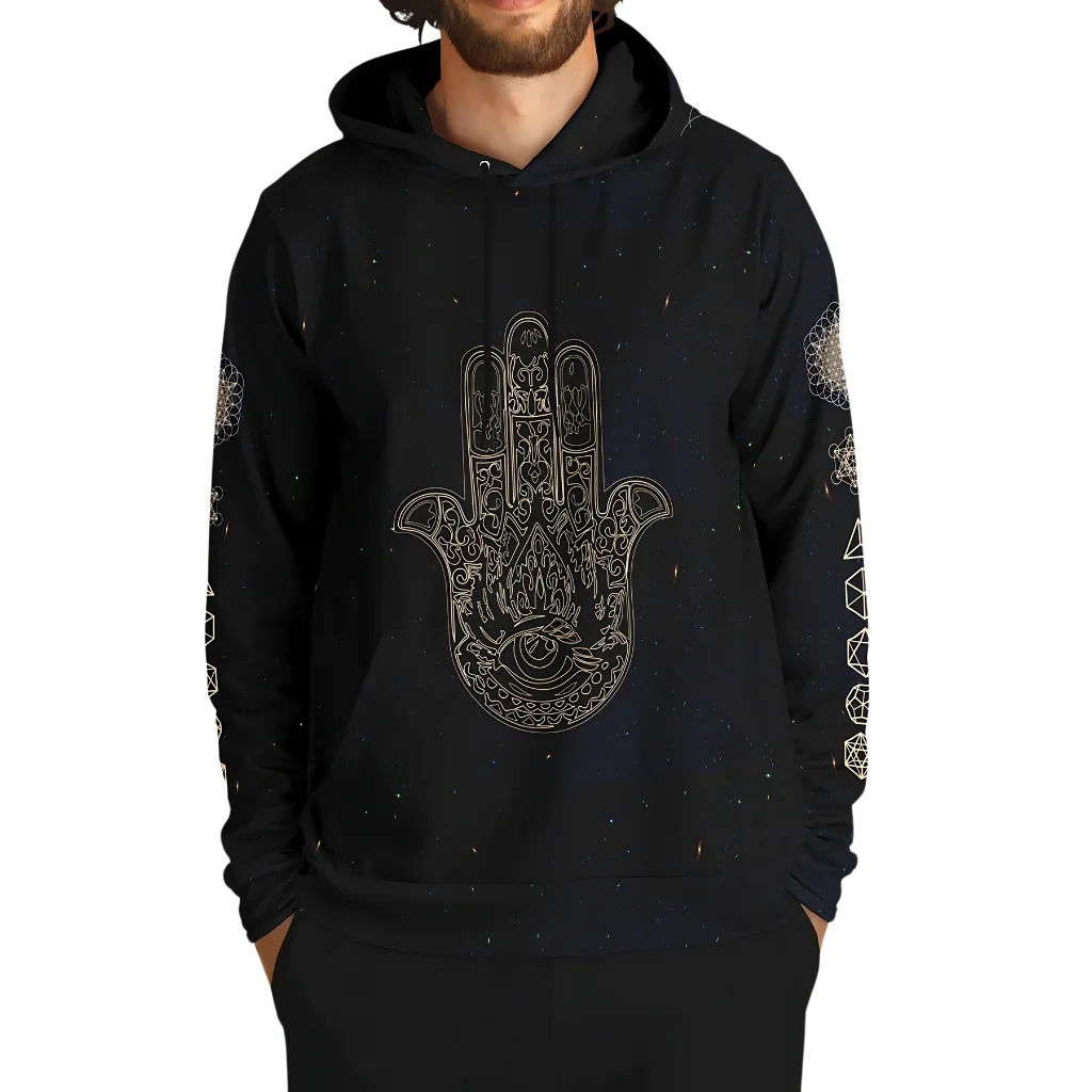 SACRED HAMSA YOGA HOODIE - CHAKRAS & GEOMETRY SYMBOLS - Aop