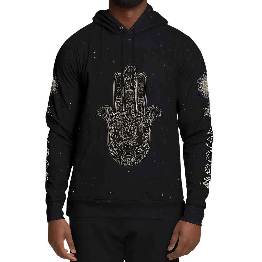 SACRED HAMSA YOGA HOODIE - CHAKRAS & GEOMETRY SYMBOLS - Aop