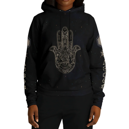 SACRED HAMSA YOGA HOODIE - CHAKRAS & GEOMETRY SYMBOLS - Aop