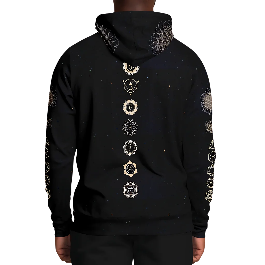 SACRED HAMSA YOGA HOODIE - CHAKRAS & GEOMETRY SYMBOLS - Aop