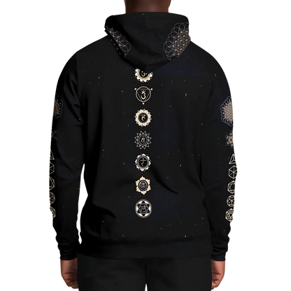 SACRED HAMSA YOGA HOODIE - CHAKRAS & GEOMETRY SYMBOLS - Aop