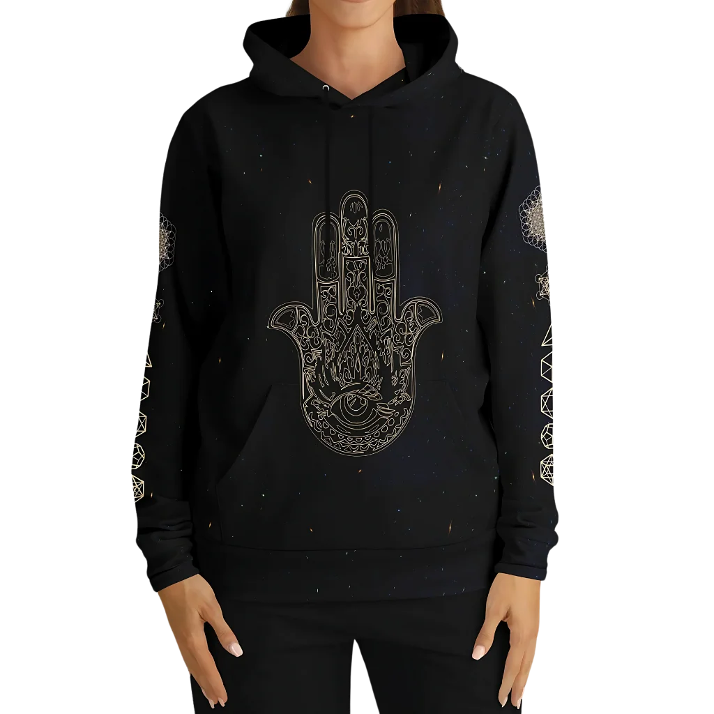 SACRED HAMSA YOGA HOODIE - CHAKRAS & GEOMETRY SYMBOLS - Aop