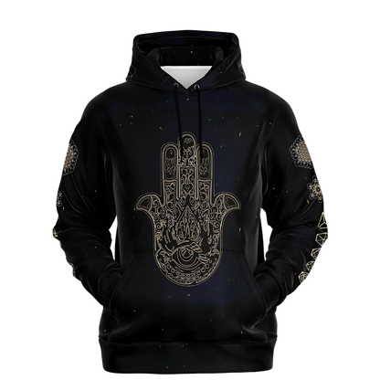 SACRED HAMSA YOGA HOODIE - CHAKRAS & GEOMETRY SYMBOLS - XS