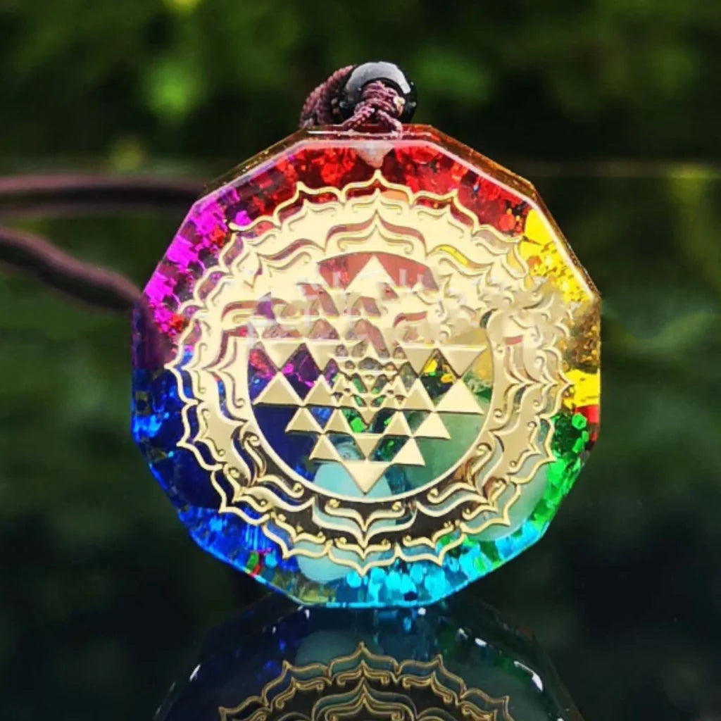 SACRED SRI CHAKRA NECKLACE WITH PENDANT FOR BALANCE - Multi-Color - Necklace