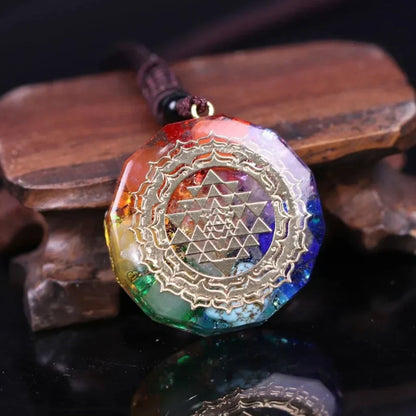 SACRED SRI CHAKRA NECKLACE WITH PENDANT FOR BALANCE - Multi-Color - Necklace