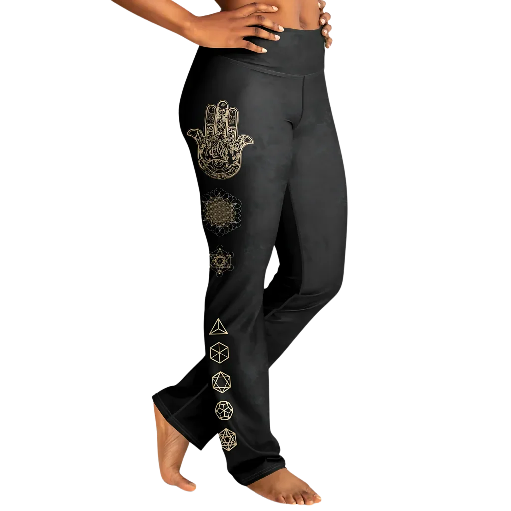 Sacred Symbols Flared Yoga Pants In Star Sky Black